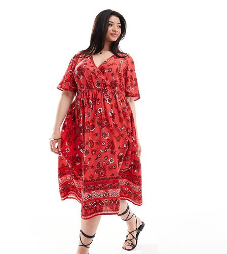 Vestito lungo rosso a fiori con maniche a sbuffo - Yours - Modalova