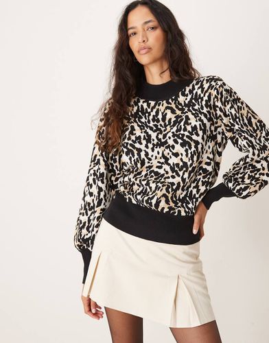 Maglione accollato con maniche a sbuffo e stampa leopardata - YAS - Modalova