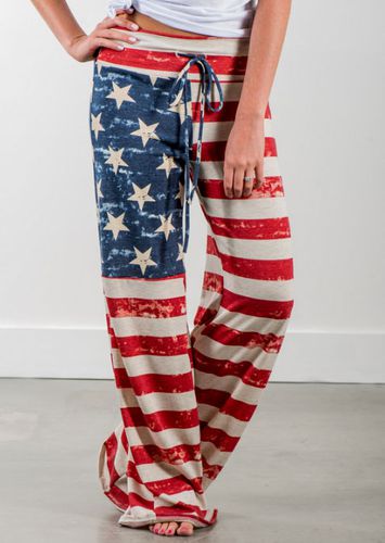 American Flag Drawstring Wide Leg Pants - unsigned - Modalova