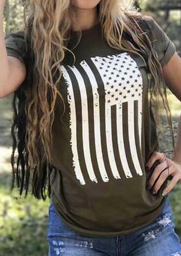 American Flag O-Neck T-Shirt Tee - Army Green - unsigned - Modalova