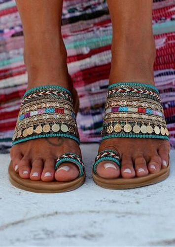 Bohemian Sequined Flat Sandals - Multicolor - unsigned - Modalova