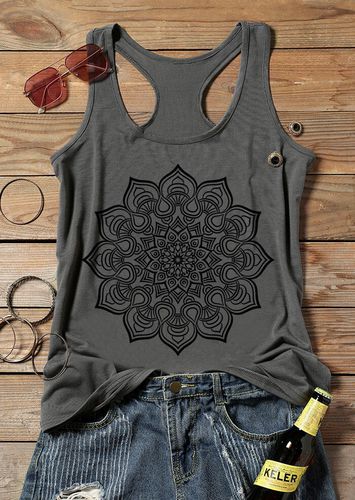 Mandala O-Neck Chic Tank - Gray - unsigned - Modalova