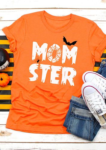 Halloween Momster Bat T-Shirt Tee - Orange - unsigned - Modalova