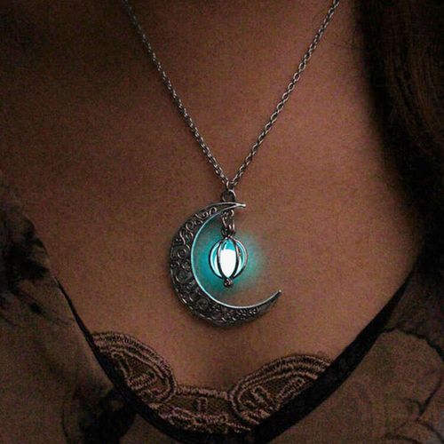 Halloween Crescent Moon Glow Bead Necklace - unsigned - Modalova