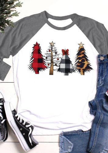 Christmas Tree Leopard Printed Baseball T-Shirt Tee - unsigned - Modalova