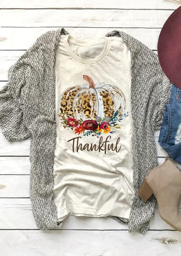 Thanksgiving Leopard Printed Pumpkin T-Shirt Tee - Beige - unsigned - Modalova
