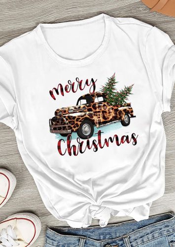 Leopard Printed Car Merry Christmas T-Shirt Tee - White - unsigned - Modalova
