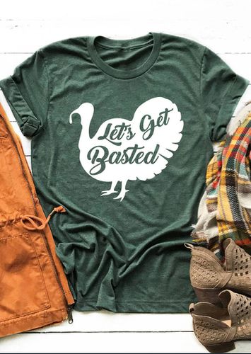 Let's Get Basted Turkey T-Shirt Tee - Green - unsigned - Modalova