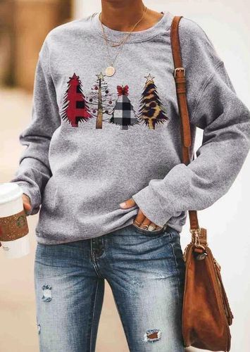 Christmas Trees Plaid Sweatshirt without Necklace - Gray - unsigned - Modalova
