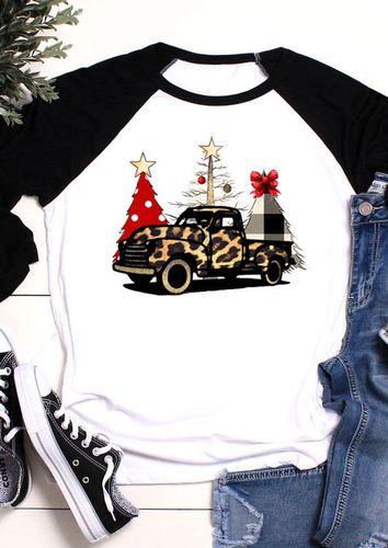 Leopard Printed Car Christmas Tree T-Shirt Tee - White - unsigned - Modalova