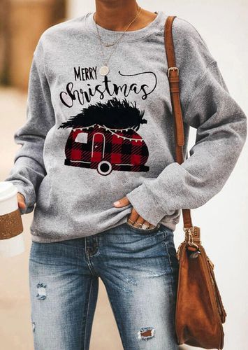 Merry Christmas Plaid Splicing Sweatshirt without Necklace - Gray - unsigned - Modalova