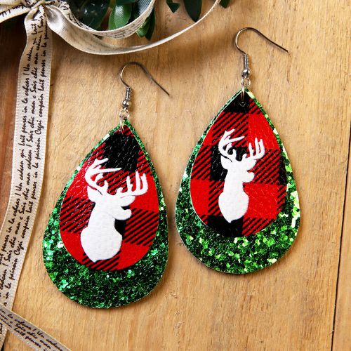 Christmas Elk Sequined Pendant Earrings - unsigned - Modalova
