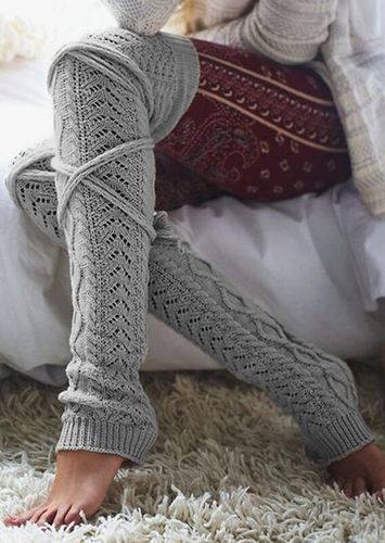 Solid Bow Over Knee Knitting Warm Socks - unsigned - Modalova