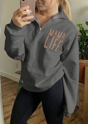 Mama Life Zipper Sweatshirt - Gray - unsigned - Modalova