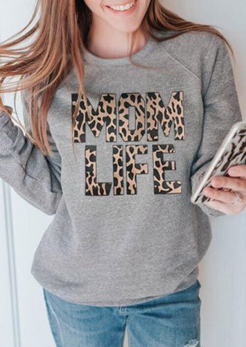 Leopard Mom Life O-Neck Sweatshirt - Gray - unsigned - Modalova