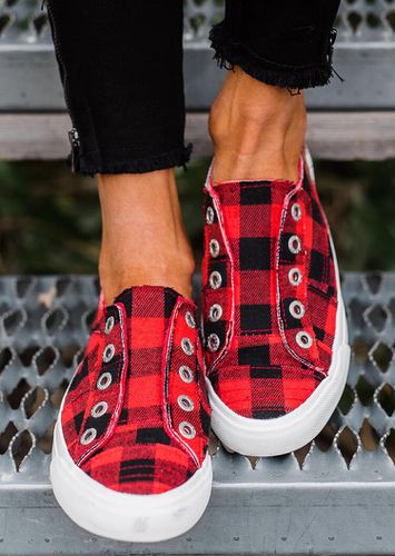 Plaid Slip-On Round Toe Flat Sneakers - Red - unsigned - Modalova