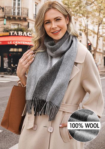 Feelily Striped Color Block Tassel Soft 100% Wool Scarf - unsigned - Modalova
