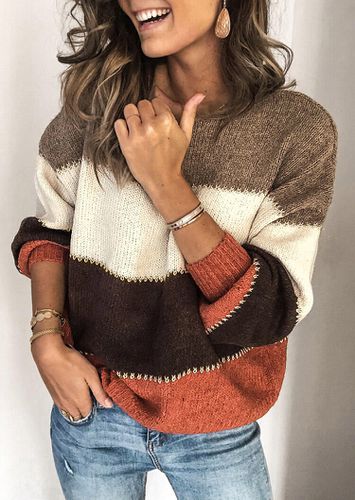 Color Block Splicing Sweater without Necklace - Orange - unsigned - Modalova