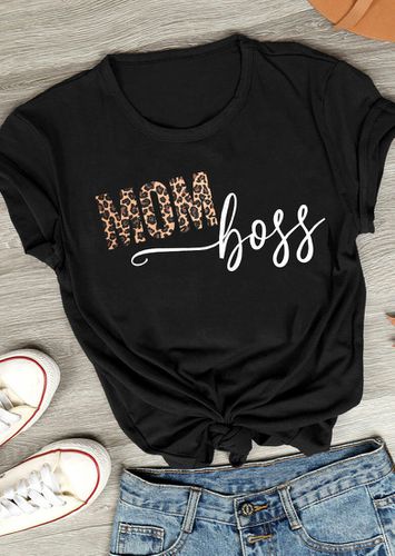 Leopard Printed Mom Boss T-Shirt Tee - Black - unsigned - Modalova