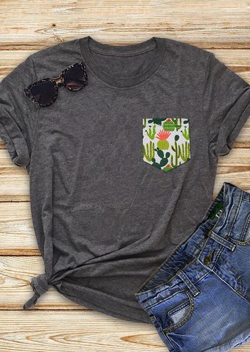 Cactus Pocket T-Shirt Tee - Gray - unsigned - Modalova