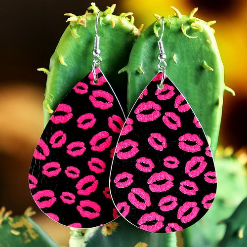 Lips Printed PU Leather Earrings - unsigned - Modalova