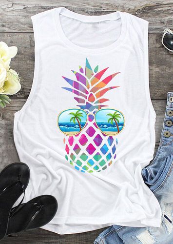 Colorful Pineapple Sunglasses Beach Tank - White - unsigned - Modalova