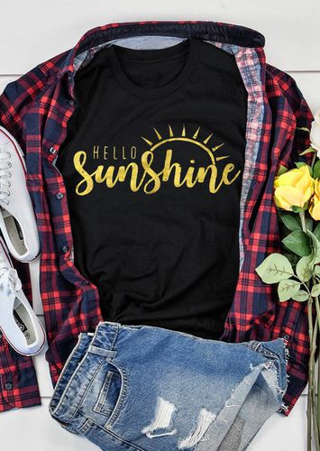 Hello Sunshine O-Neck T-Shirt Tee - Black - unsigned - Modalova