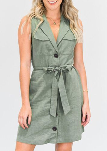 Button Pocket Tie Mini Dress without Necklace - Light Green - unsigned - Modalova