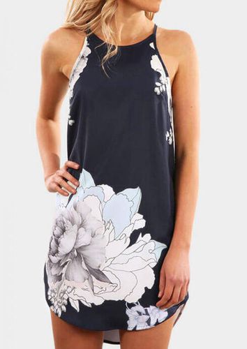 Floral Sleeveless Mini Dress - Navy Blue - unsigned - Modalova
