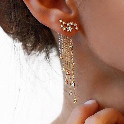 Women's Fashion Shiny Star Tassel Earrings - unsigned - Modalova