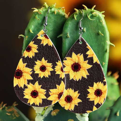 Sunflower Water Drop Shaped Leather Earrings - unsigned - Modalova