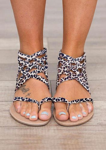 Leopard Summer Cross-Tied Zipper Flat Sandals - unsigned - Modalova