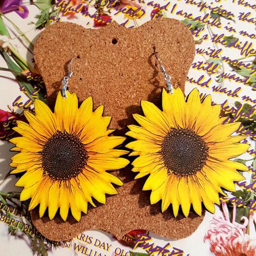 Sunflower Wooden Earrings - unsigned - Modalova
