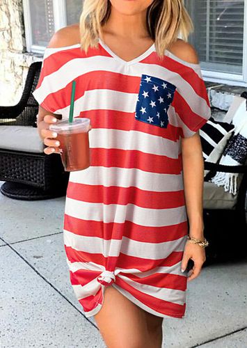 American Flag Star Cold Shoulder Mini Dress - Stripe - unsigned - Modalova