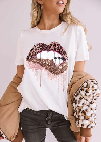 Leopard Lips O-Neck T-Shirt Tee - White - unsigned - Modalova