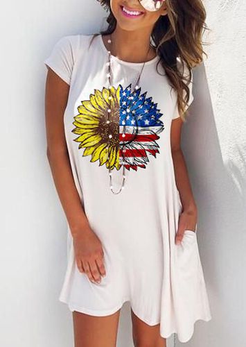 American Flag Sunflower Pocket Mini Dress without Necklace - White - unsigned - Modalova