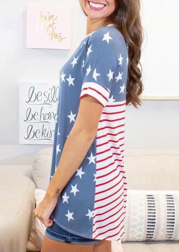 American Flag Star Striped T-Shirt Tee - Blue - unsigned - Modalova