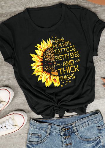 Leopard Sunflower F-Bomb Mom With Tattoos T-Shirt Tee - Black - unsigned - Modalova