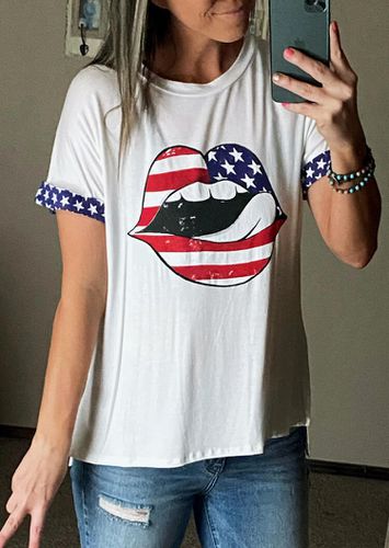 American Flag Star Lips T-Shirt Tee - White - unsigned - Modalova