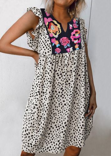 Cow Printed Splicing Floral Ruffled Casual Dress - unsigned - Modalova