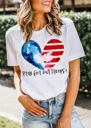 American Flag Pray For Our Troops Heart T-Shirt Tee - White - unsigned - Modalova