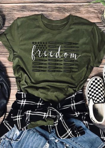 Freedom American Flag T-Shirt Tee - Army Green - unsigned - Modalova