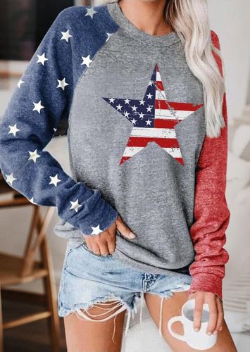 American Flag Star O-Neck Sweatshirt - Gray - unsigned - Modalova