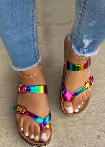 Colorful Criss-Cross Buckle Strap Flat Sandals - unsigned - Modalova