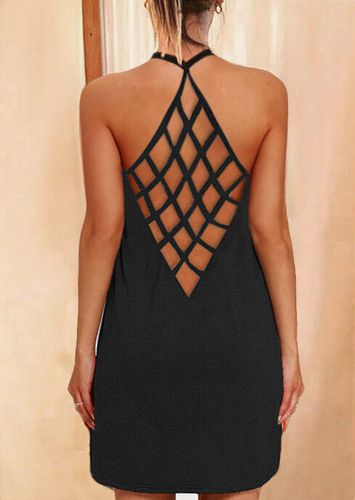 Criss-Cross Hollow Out Mini Dress without Necklace - Black - unsigned - Modalova