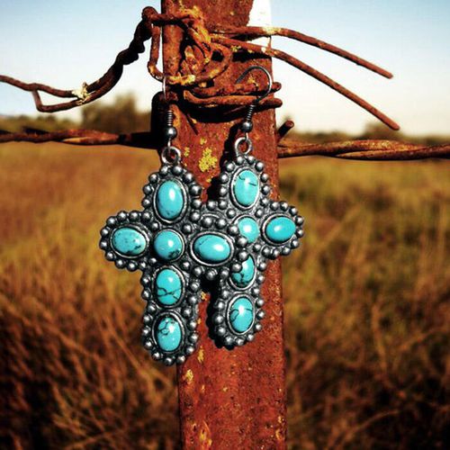 Vintage Turquoise Cross Earrings - Cyan - unsigned - Modalova