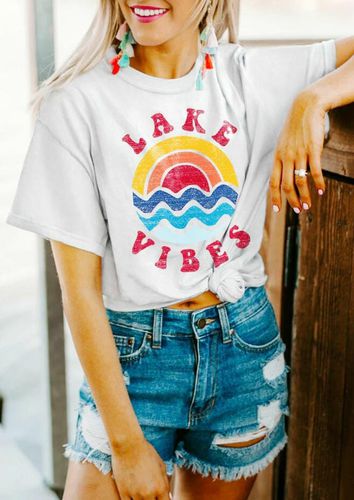 Lake Vibes Rainbow Wave T-Shirt Tee - White - unsigned - Modalova