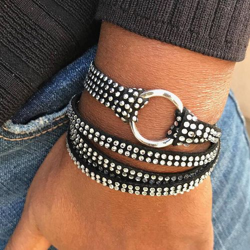 Crystal Rhinestone Faux Leather Wrap Bracelet - unsigned - Modalova