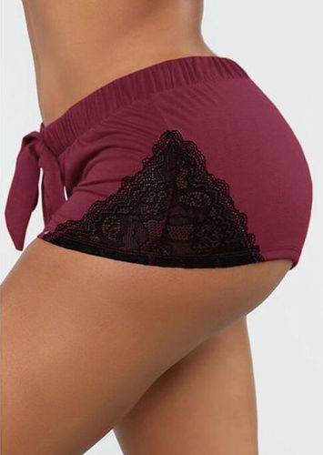 Lace Splicing Tie Activewear Yoga Sports Shorts - Burgundy - unsigned - Modalova