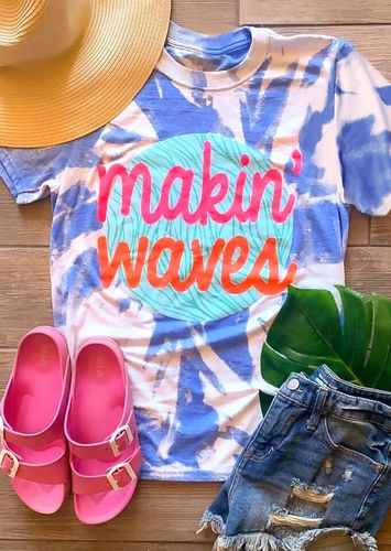 Makin' Waves Tie Dye T-Shirt Tee - Blue - unsigned - Modalova